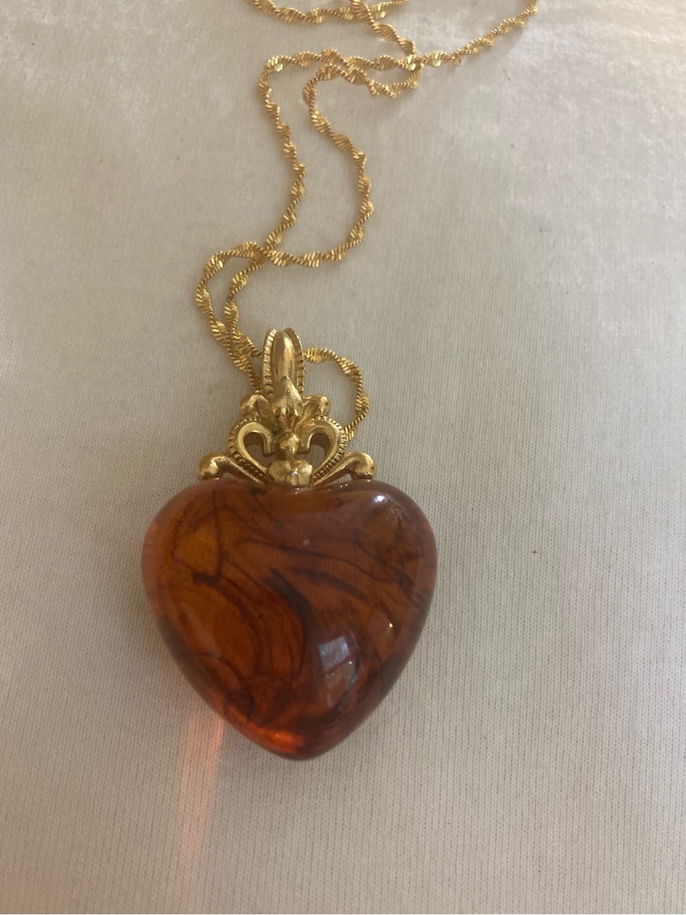 Heart Shaped Faux Amber Vintage Pendant Necklace